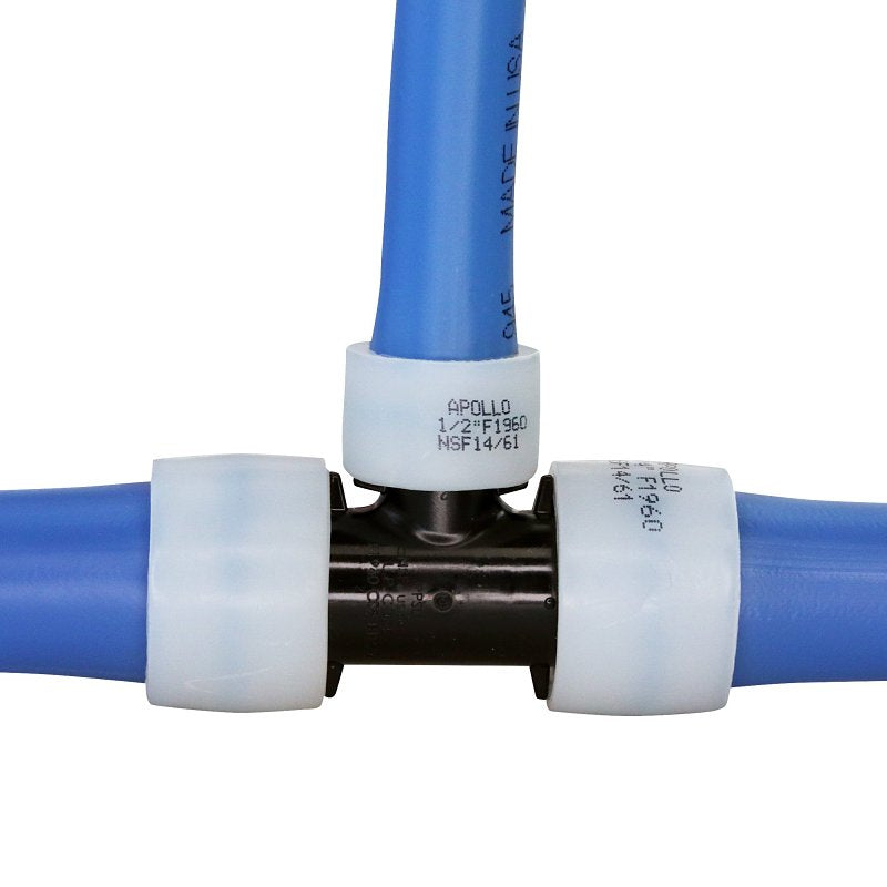 Apollo EPXPAT343412 Pipe Tee, 3/4 x 3/4 x 1/2 in, Barb, PEX-A, Polyphenylsulfone, Black, 200 psi Pressure