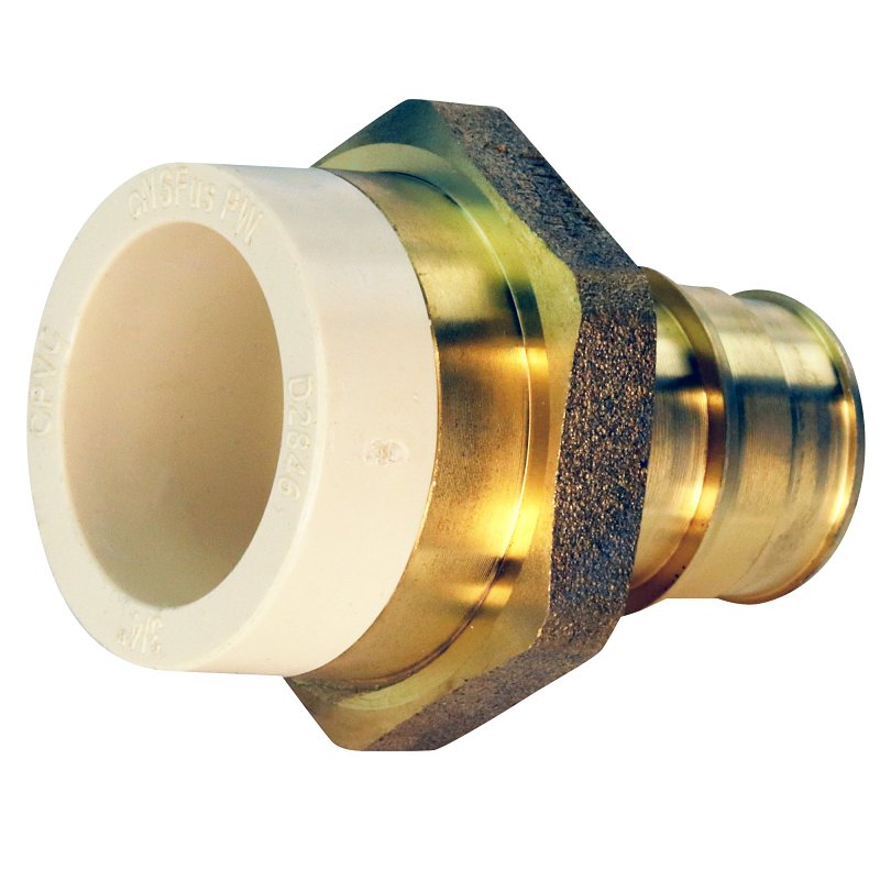 Apollo EPXCPVC34 Straight Adapter, 3/4 in, Slip x PEX, PEX-A, Brass, 180 psi Pressure