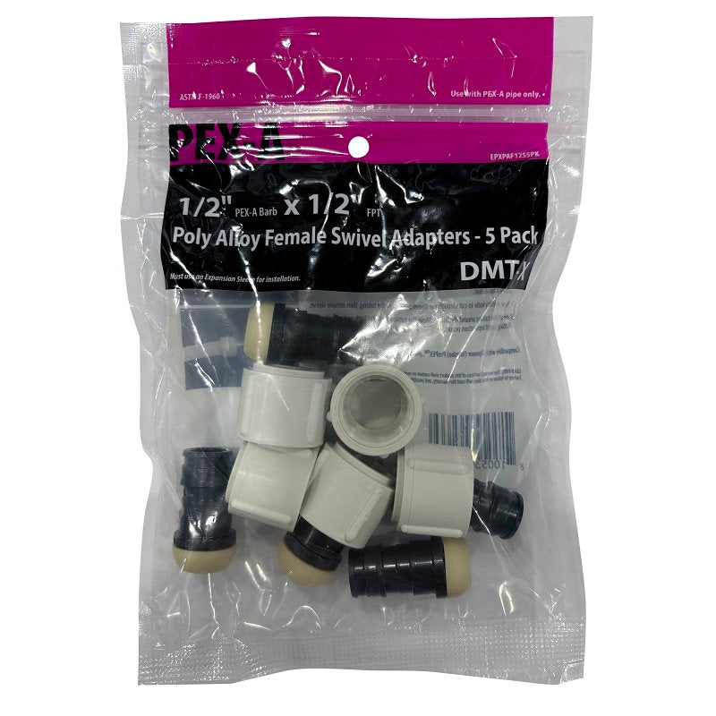 Apollo EPXPAF12S5PK Swivel Adapter, 1/2 in, PEX x FPT, PEX-A, Poly Alloy, 200 psi Pressure