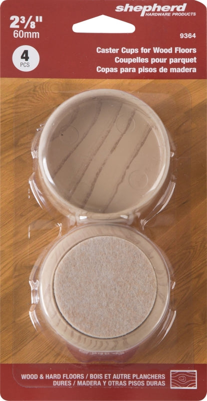 Shepherd Hardware 9364 Caster Cup, Round, 2-3/8 in Dimensions, Felt Cloth, 4/PK