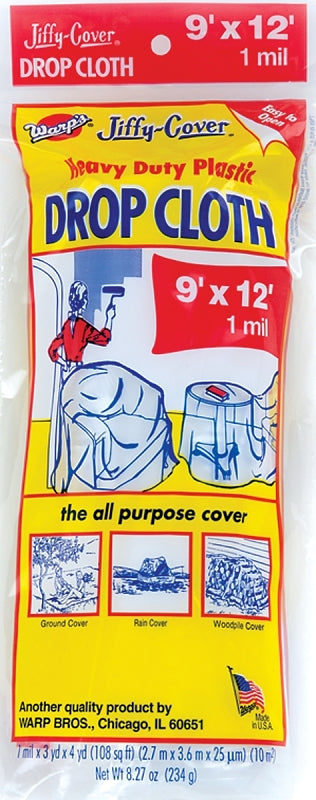 Warp's JCS-912-M Drop Cloth, 1 mil Thick, 12 ft L, Plastic, Clear, Pack of 24