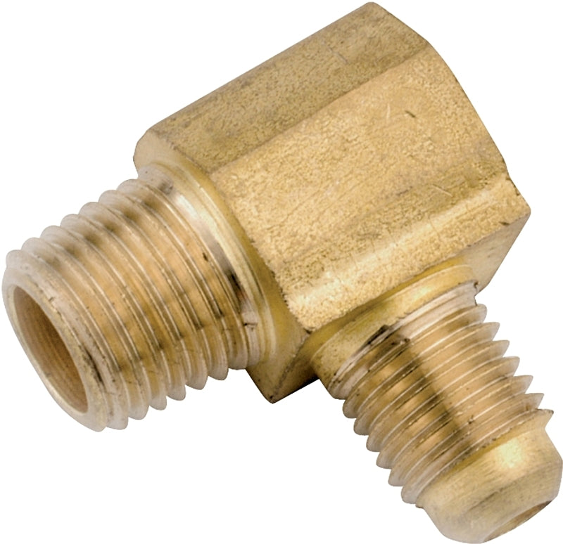 Anderson Metals 754049-0806 Reducing Tube Elbow, 1/2 x 3/8 in, Flare x Male, 90 deg Angle, Brass, 750 psi Pressure