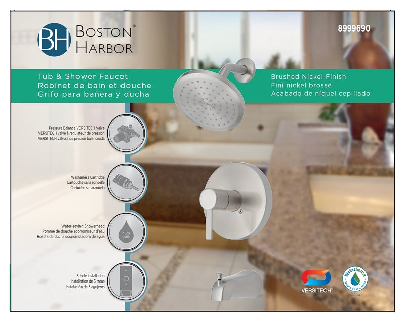 Boston Harbor F1A1F507NP Tub/Shower, Fixed-Mount Showerhead, 1.75 gpm Showerhead, 1-Spray Setting, Zinc Tub Tub Spout
