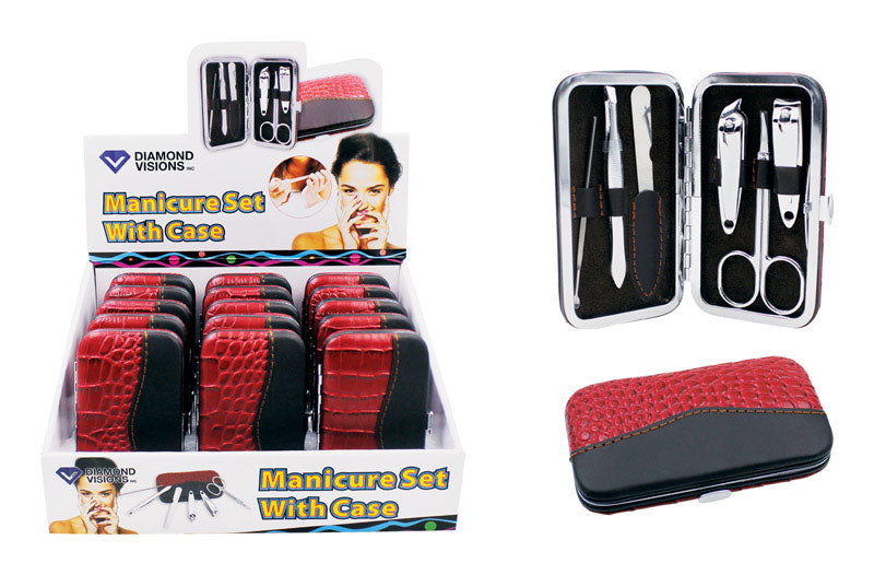 Diamond Visions Manicure Set In Case Faux Leather/Stainless Steel 6 pc, Pack of 15