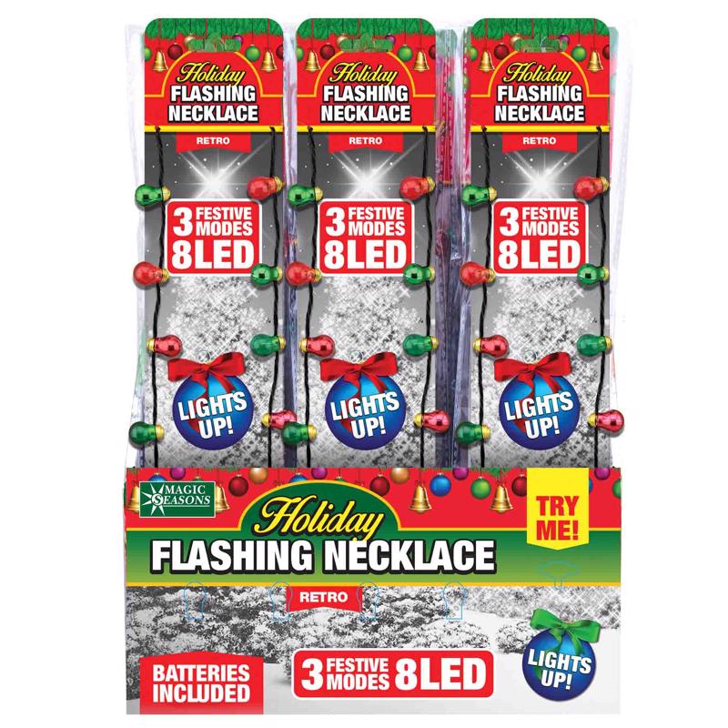 Magic Seasons Christmas Holiday Flashing Necklace 1 pc, Pack of 36