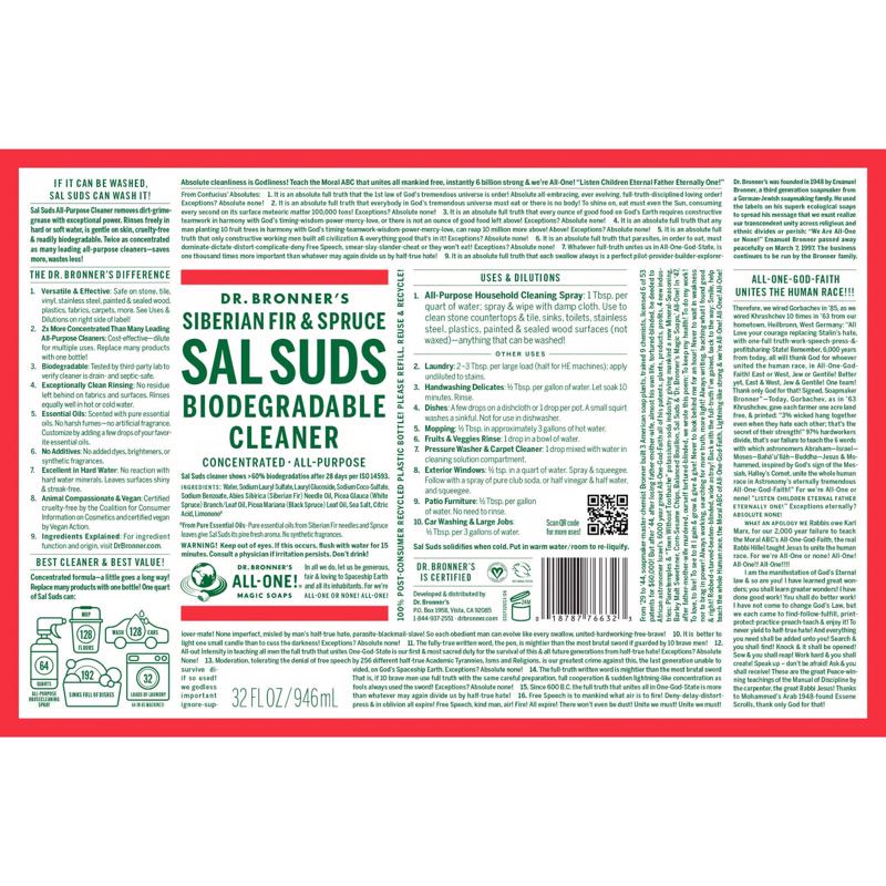 Dr. Bronner's Sal Suds Pine Scent Concentrated Organic All Purpose Cleaner Liquid 16 oz, Pack of 12