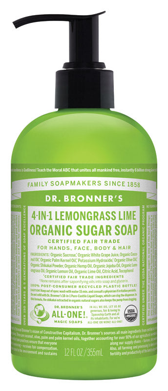 Dr. Bronner's Organic Lemongrass Lime Scent Sugar Scrub 12 oz, Pack of 12