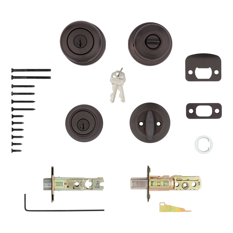 Kwikset 96900-421 Entry Knob and Single Cylinder Deadbolt, Knob Handle, Classic, Colonial, Traditional Design