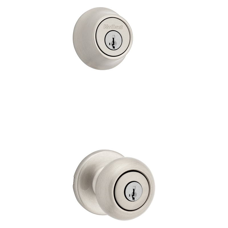 Kwikset 96900-424 Entry Knob and Single Cylinder Deadbolt, Knob Handle, Classic, Colonial, Traditional Design