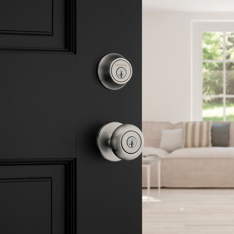 Kwikset 96900-424 Entry Knob and Single Cylinder Deadbolt, Knob Handle, Classic, Colonial, Traditional Design