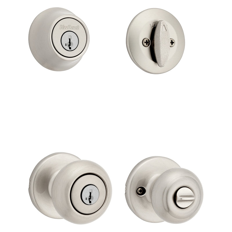 Kwikset 96900-424 Entry Knob and Single Cylinder Deadbolt, Knob Handle, Classic, Colonial, Traditional Design
