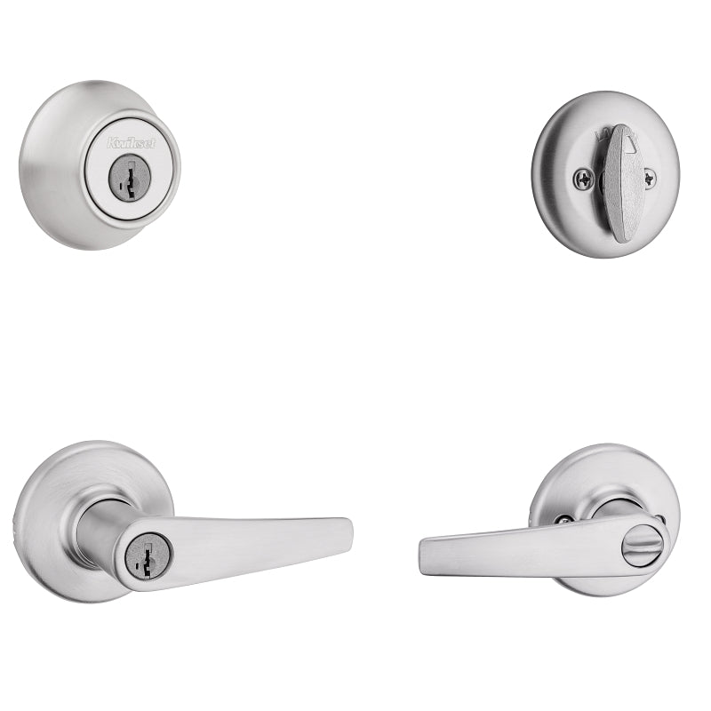 Kwikset 96900-427 Deadbolt Security Set, Keyed Entry Lock, Lever Handle, Balboa Design, Satin Chrome, Turn Piece, Zinc