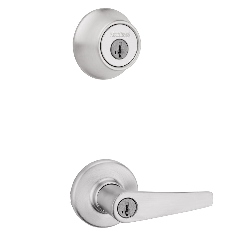 Kwikset 96900-427 Deadbolt Security Set, Keyed Entry Lock, Lever Handle, Balboa Design, Satin Chrome, Turn Piece, Zinc