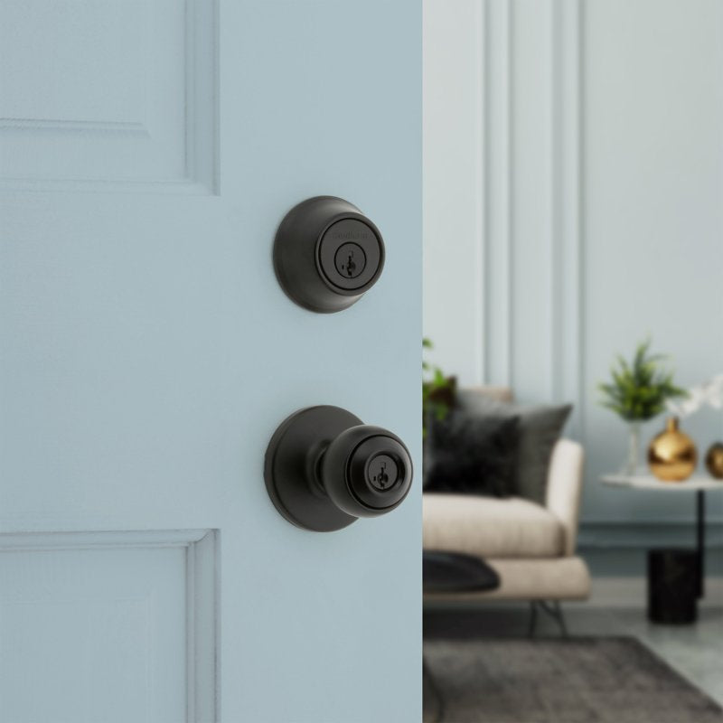 Kwikset 96900-449 Door Knob Combo Pack with Deadbolt, Keyed Entry with Turn Lock, Polo Design, Matte Black, 3 Grade
