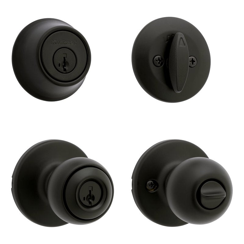 Kwikset 96900-449 Door Knob Combo Pack with Deadbolt, Keyed Entry with Turn Lock, Polo Design, Matte Black, 3 Grade