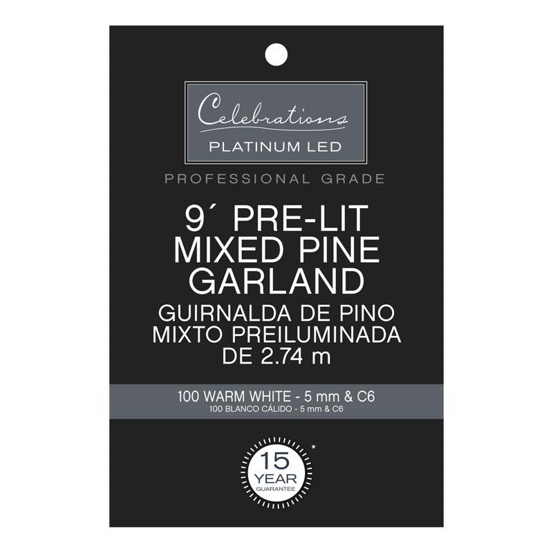 Celebrations Platinum 14 in. D X 9 ft. L LED Prelit Warm White Mixed Pine Christmas Garland