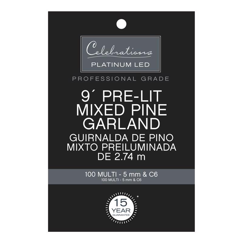 Celebrations Platinum 14 in. D X 9 ft. L LED Prelit Multicolored Mixed Pine Christmas Garland