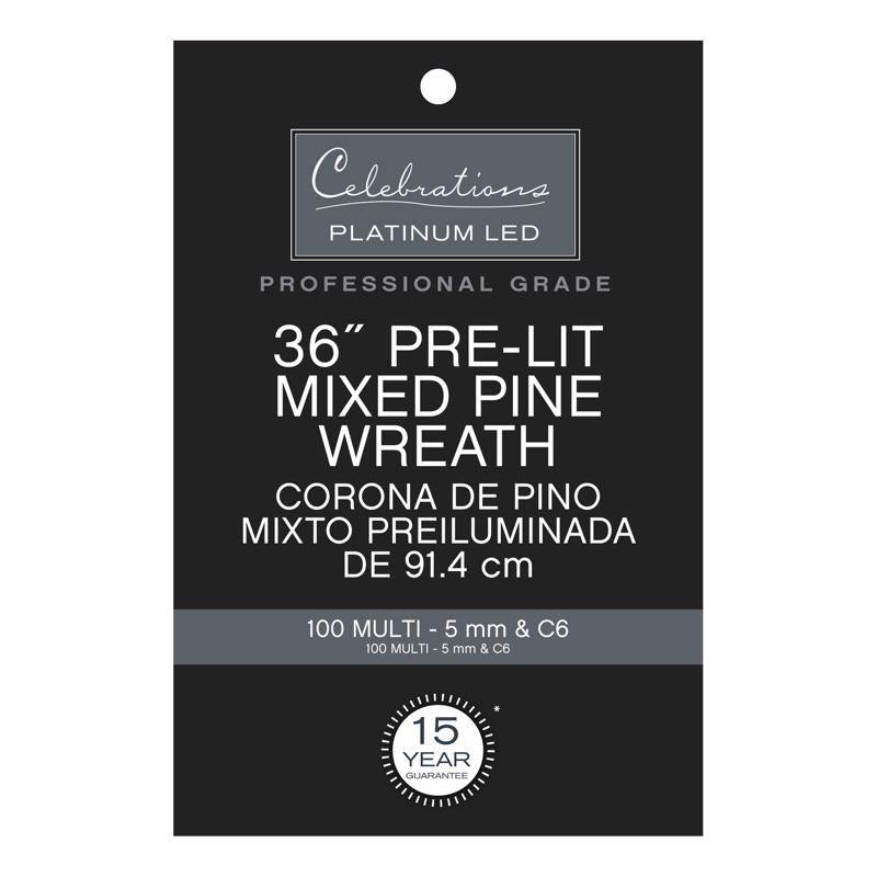 Celebrations Platinum 36 in. D LED Prelit Multicolored Mixed Pine Christmas Wreath