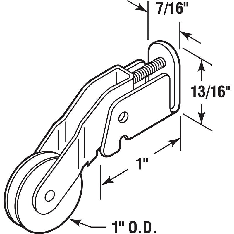 Prime-Line B 656 Adjustable Center Grooved Roller Assembly, 1 in Dia Roller, 1/4 in W Roller, Steel Roller, 7/16 in W