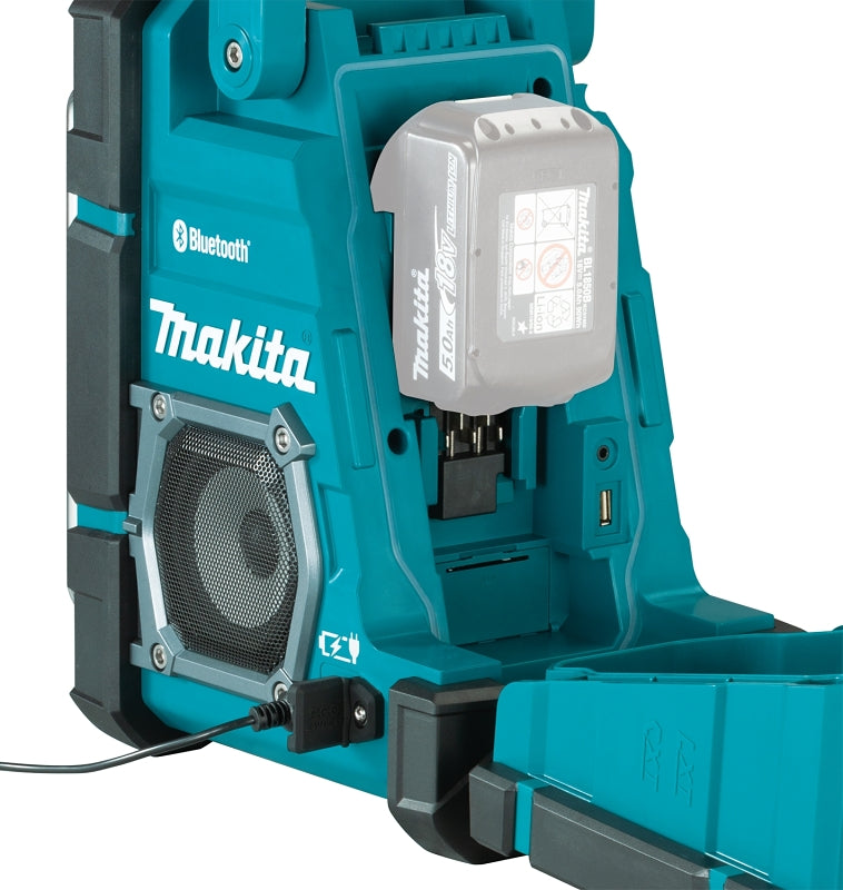 Makita XRM10 Job Site Charger/Radio, Tool Only, 12/14 V, 5 Ah, Bluetooth, Includes: AC Adapter, Radio