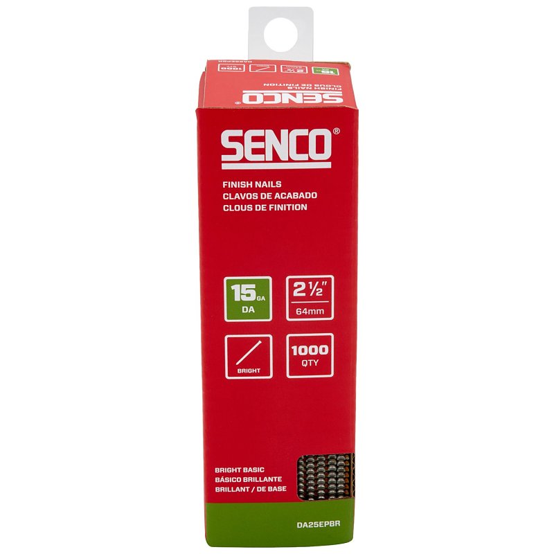 Senco DA25EPBR Finish Nail Strip, 2-1/2 in L, 15 ga, Steel, Bright Basic/Sencote, Brad Head