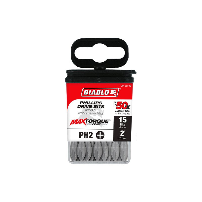 Diablo DPH22P15 Drive Bit, #2 Drive, Phillips Drive, 1/4 in Shank, Hex Shank, 2 in L