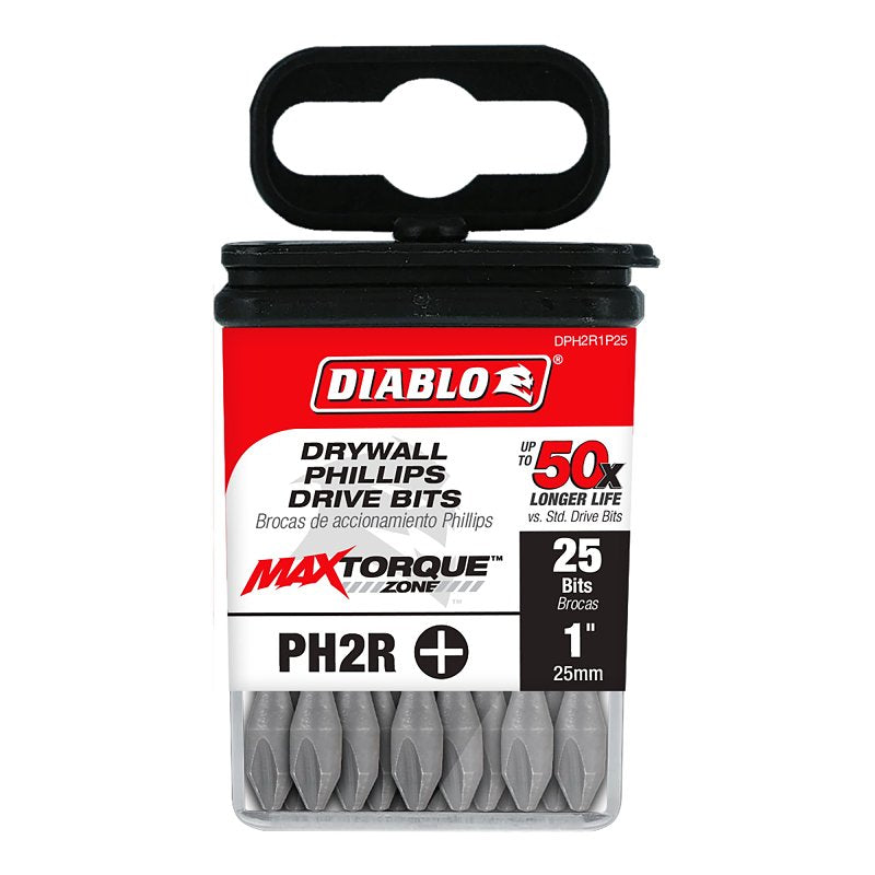 Diablo DPH2R1P25 Reducing Screwdriver Insert Bit, #2 Drive, Phillips Drive, 1/4 in Shank, Hex Shank, 1 in L