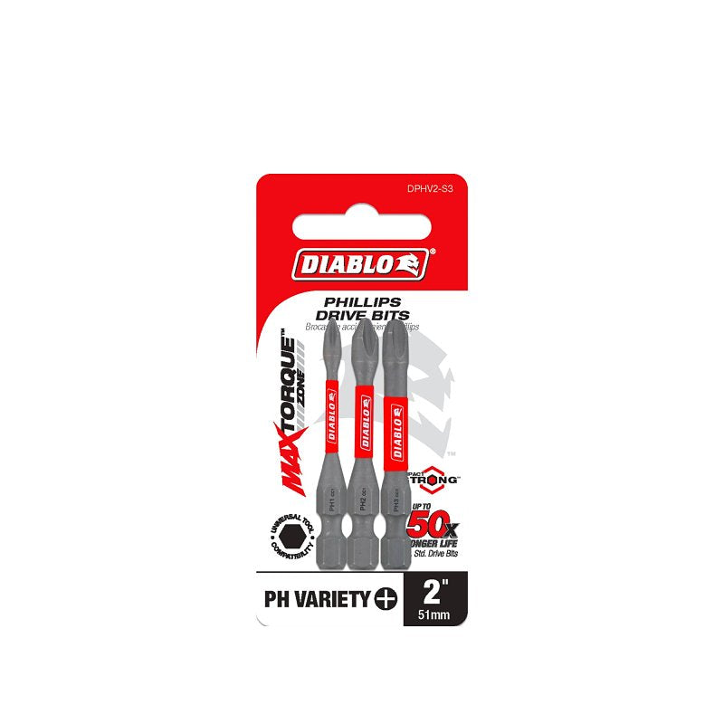 Diablo DPHV2-S3 Insert Bit Set, 3-Piece, Includes: #1, #2, #3 Phillips Drive Bit