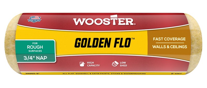 Wooster Golden Flo RR662-9 Roller Cover, 3/4 in Thick Nap, 9 in L, Fabric Cover, Yellow