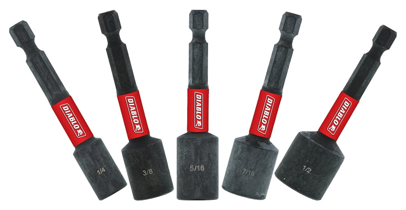Diablo DNTSL-S5 Series Nutsetter Set, 2-9/16 in Dimensions, 5-Piece, Assorted, Magnetic