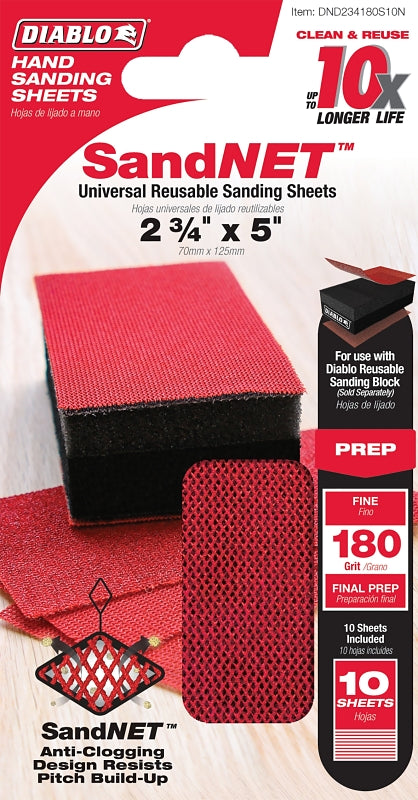 Diablo DND234180S10N Hand Sander Refill Sheet, 2-3/4 in L, 5 in W, Fine, 180 Grit, Ceramic Abrasive