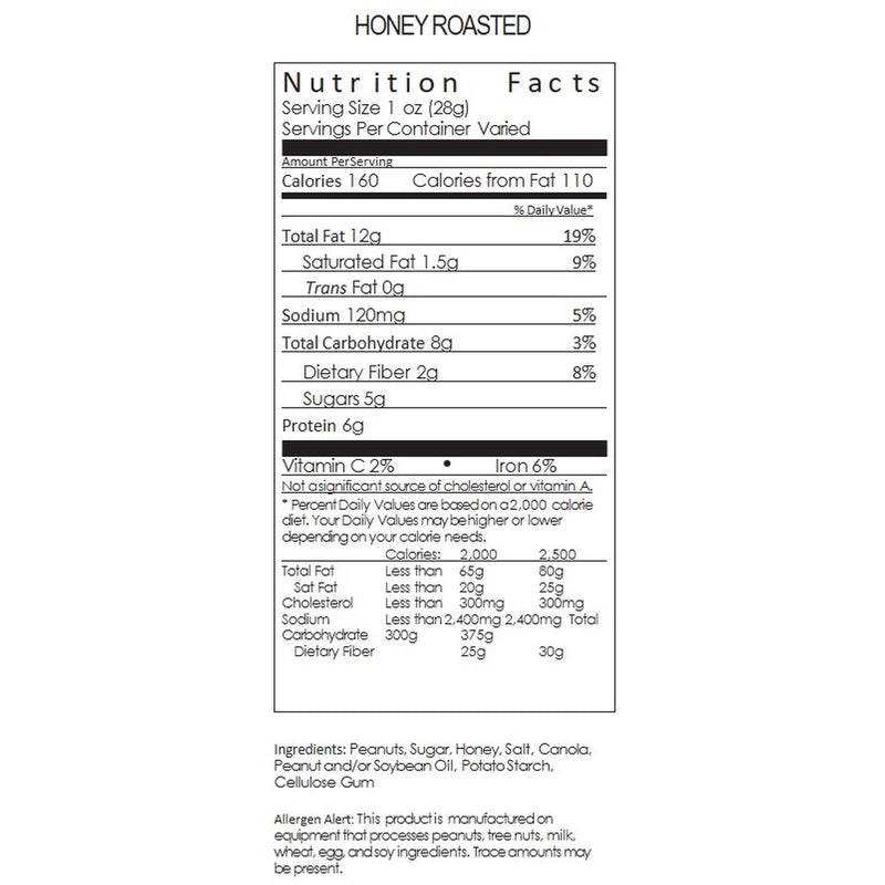 Carolina Nut Co. Honey Roasted Peanuts 12 oz Can, Pack of 6