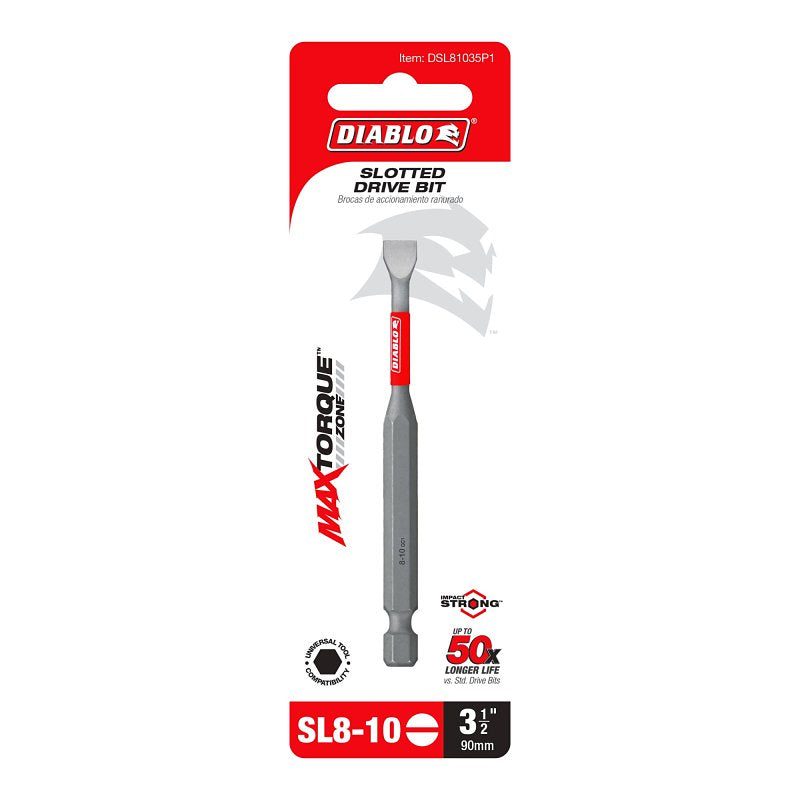 Diablo DSL81035P1 Drive Bit, #8 to 10 Drive, Slotted Drive, 1/4 in Shank, Hex Shank, 3-1/2 in L