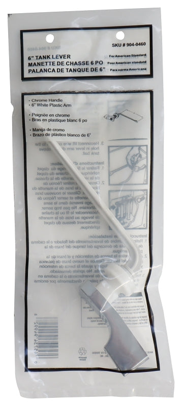 ProSource PMB-206 Toilet Flush Lever, Front Mounting, 6 in L Flush Arm, Plastic, Chrome