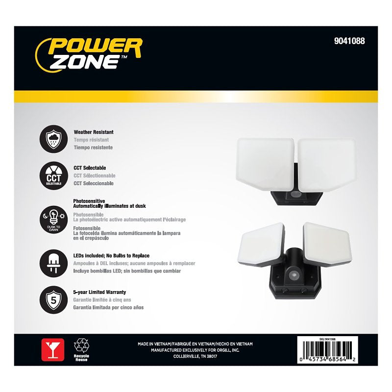 BELL LINK CL-SLD3000AC-2HCC-BLK 2-Head Dusk to Dawn Flood Light, 120 V, 24 W, LED Lamp, Daylight/Warm White, 3000 Lumens