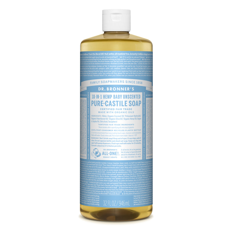 Dr. Bronner's Organic Baby Unscented Scent Pure-Castile Liquid Soap 32 oz 1 pk, Pack of 12