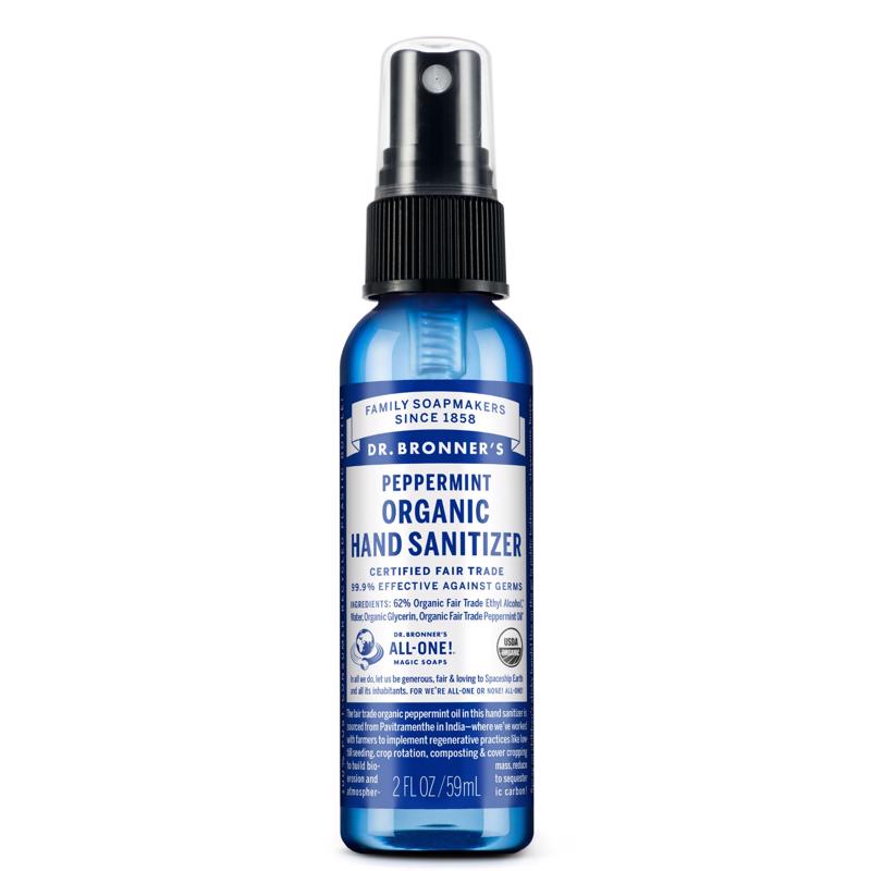Dr. Bronner's Peppermint Citrus Scent Liquid Hand Sanitizer 2 oz, Pack of 12