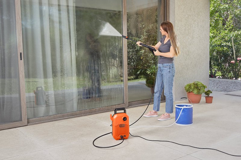 Black+Decker BEPW1600 Pressure Washer, 12 A, 120V-110V, 1600 psi Operating, 1.2 gpm, Turbo Nozzle, 20 ft L Hose