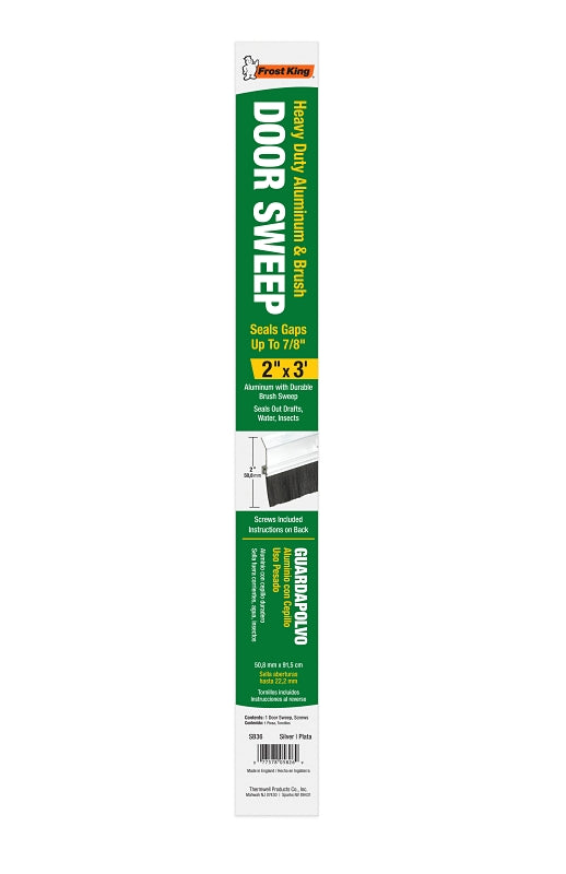 Frost King SB36 Door Sweep, 36 in L, 2 in W, Aluminum Flange