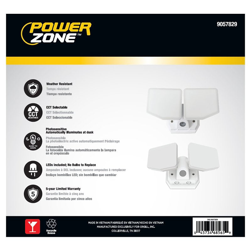 BELL LINK CL-SLD3000AC-2HCC-WHT 2-Head Dusk to Dawn Flood Light, 120 V, 24 W, LED Lamp, Daylight/Warm White, 3000 Lumens