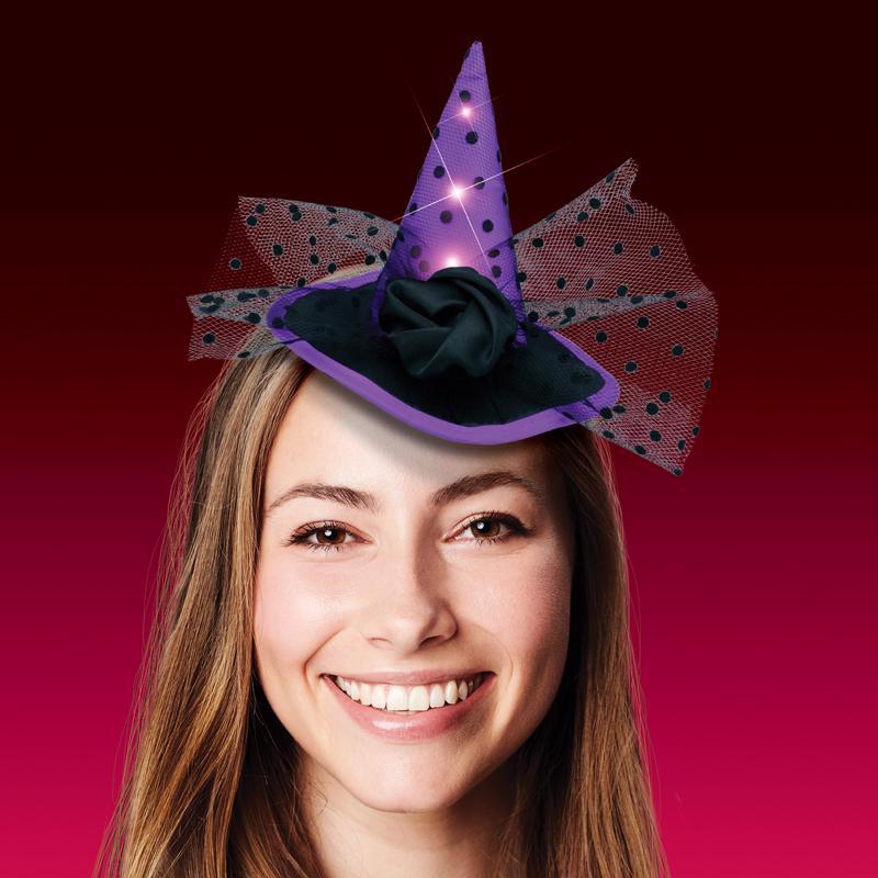 Magic Seasons Multicoloured 5 in. Prelit Witch Hat Headbands Halloween Decor, Pack of 6