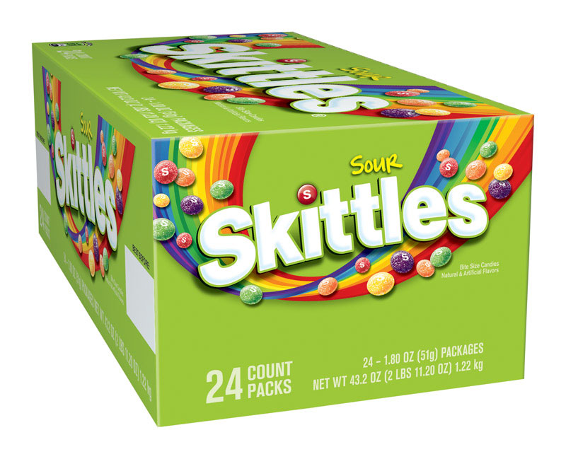 Skittles Sour Assorted Chewy Candy 1.8 oz, Pack of 24