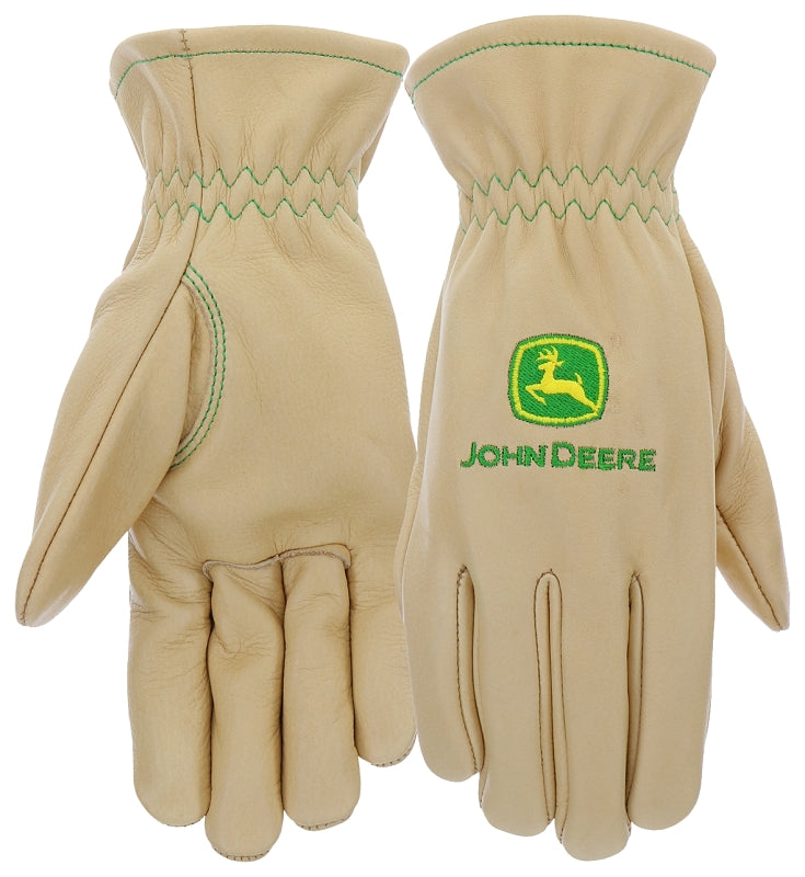 John Deere JD84014-WSM Work Gloves, Women's, S/M, 3-1/2 in L, Slip-On Cuff, Cow Grain Leather, Beige
