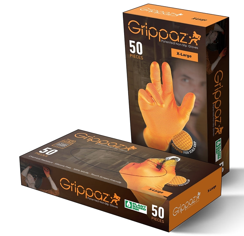 Grippaz G21081-L50 Gloves, L, Nitrile, Orange, 4 in L