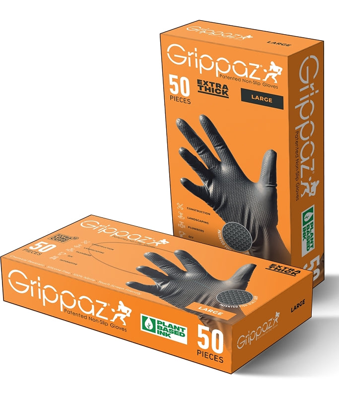 Grippaz G21091-XL50 Gloves, XL, Nitrile, Black, 4-1/4 in L