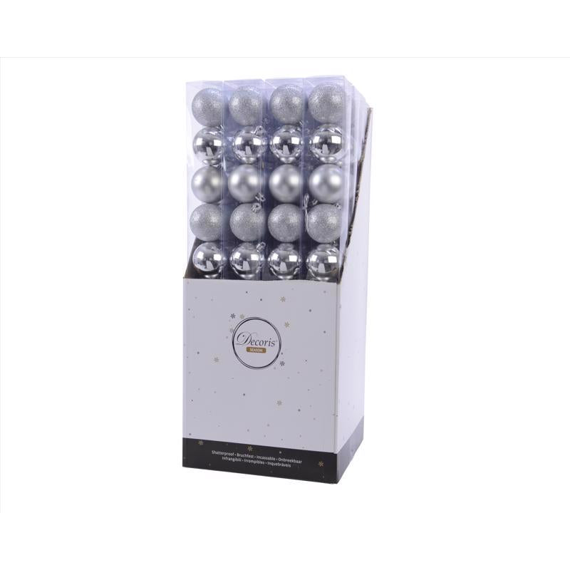 Decoris Silver Shatterproof Baubles Ornaments 2 in., Pack of 16