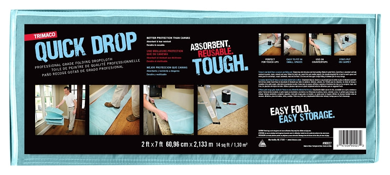 Trimaco 90027 Folding Mat Drop Cloth, 7 ft L, 2 ft W, Coated Fabric, Blue