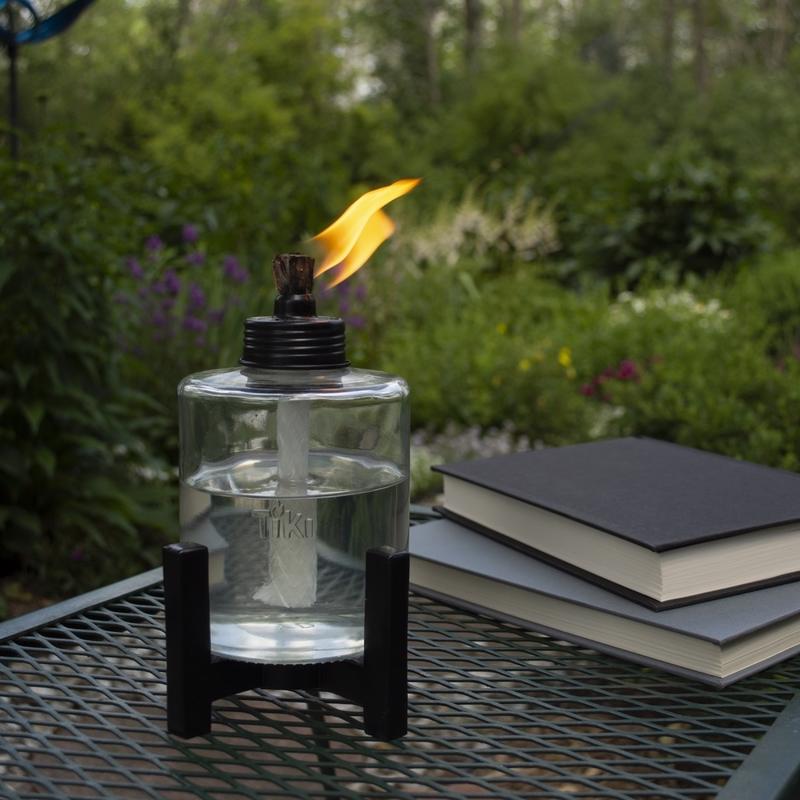 TIKI Black/Clear Glass/Metal 6.5 in. Elevated Tabletop Torch 1 pc, Pack of 6