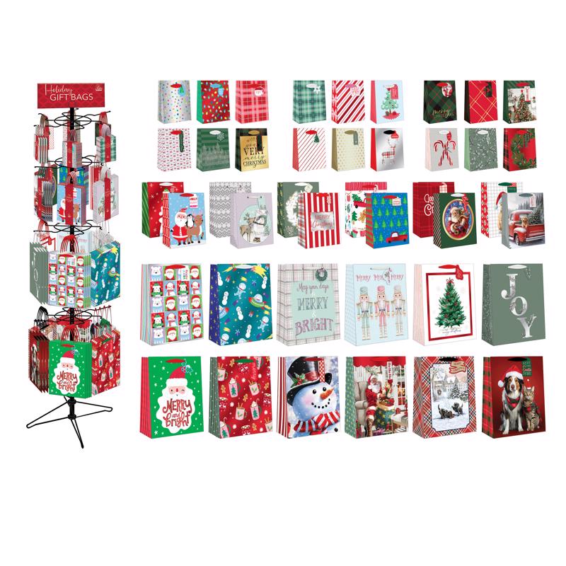 Paper Images Assorted Spinner Rack of Christmas Gift Bag, Pack of 96