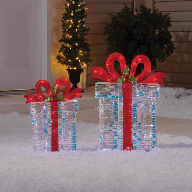 Celebrations Blue LED Cool White Giftboxes 18 in. and 24 in. Yard Decor, Pack of 2